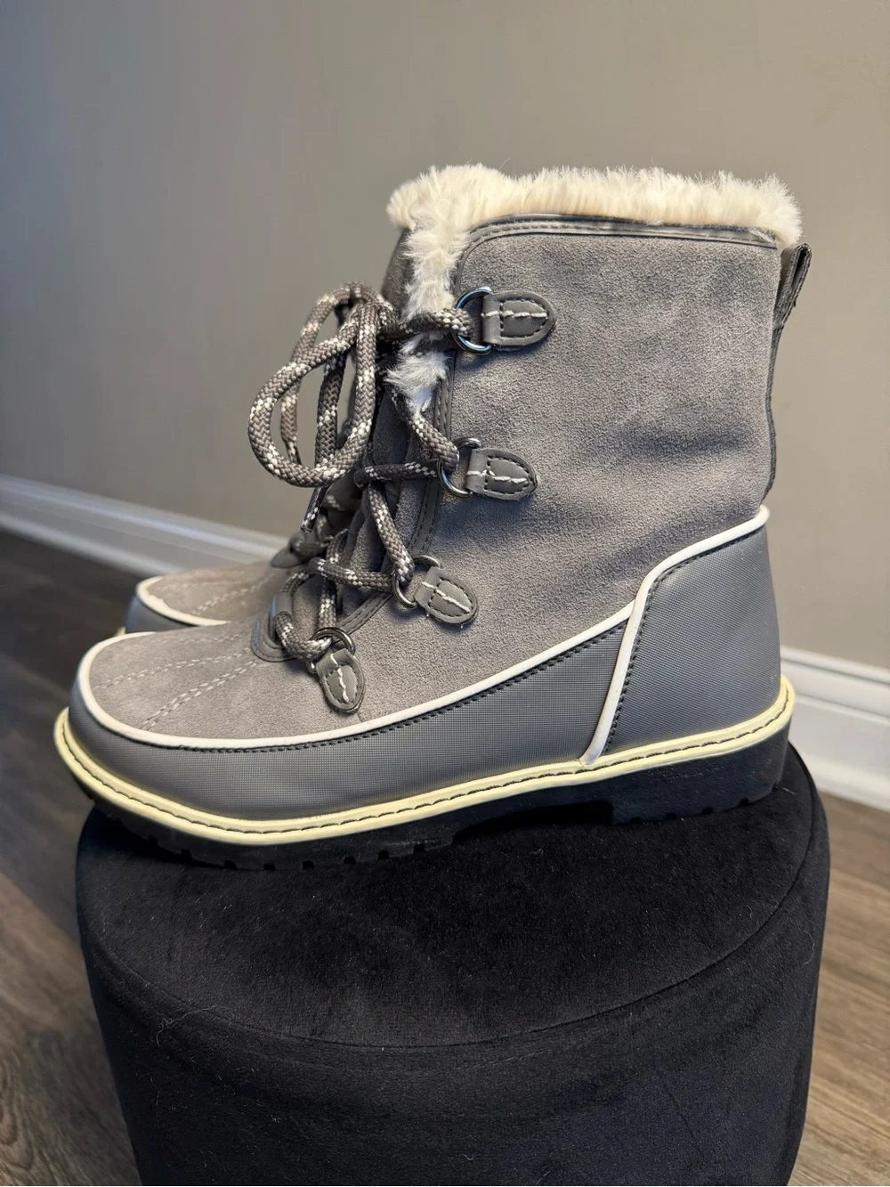 Aldo Gray Faux-Fur Lined Lace-Up Winter Boots